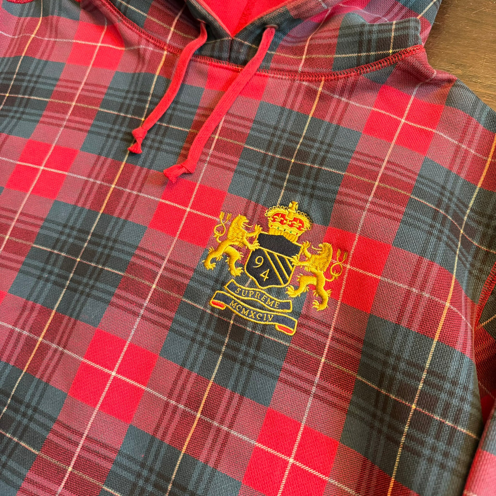 SS2008 Supreme Tartan Plaid Crest Logo Hoodie